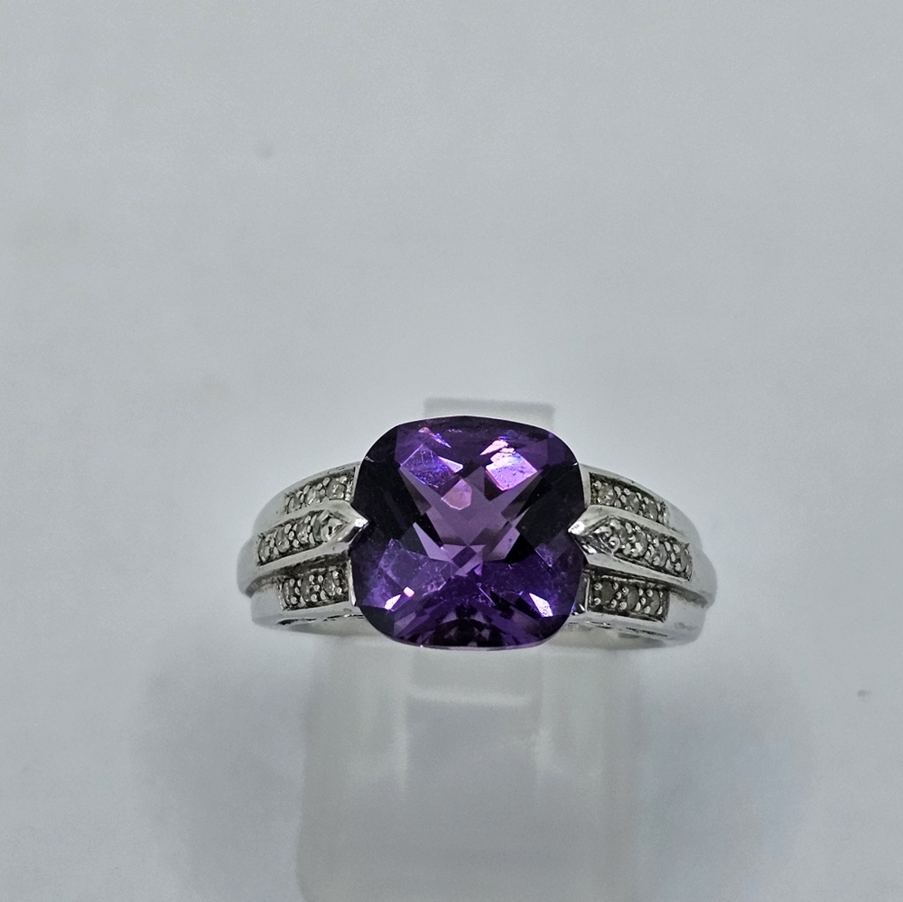 Retired Michelle Albala Amethyst & Diamond Ring in Sterling Silver Size 7! - Picture 4 of 15